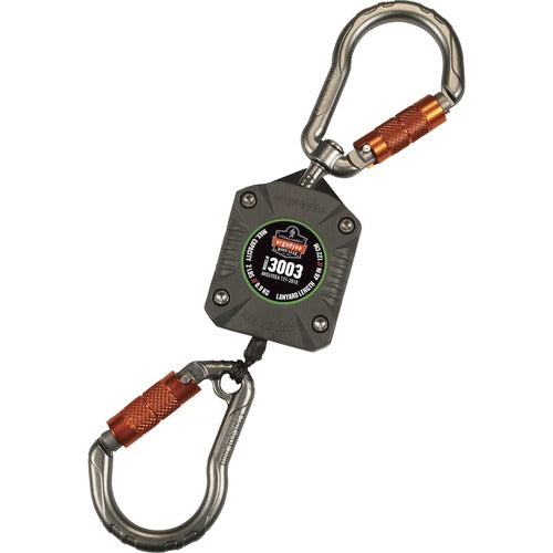 Ergodyne  Tool Lanyard,w/Carabiners,Retractable,2lb Cap,GY-EGO19303