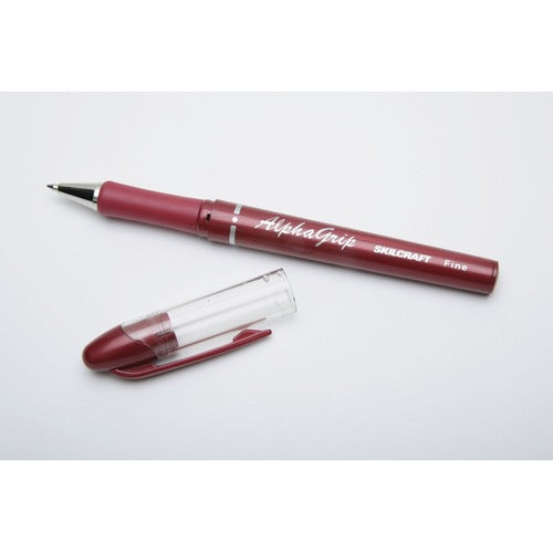 SKILCRAFT  Ballpoint Pen,Soft Grip,Refillable,Fine,1 Dozen,RD Ink/Barrel