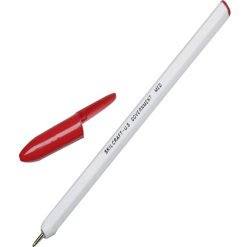 SKILCRAFT  Ballpoint Stick Pen,Nonrefillable,Fine Pt,1 Dozen,RD Ink