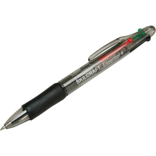 SKILCRAFT  Pen, Ballpoint, 4-Color, Fine Point, 0.5mm, BK/BE/GN/RD