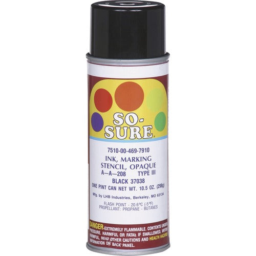 SKILCRAFT  Ink, Stencil, Aerosol, 10.5oz, Black