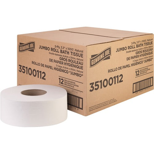 Genuine Joe  Bath Tissue Roll,Jumbo,2-Ply,3.3"x1000',8.88"Dia,12/CT, WE-GJO35100112