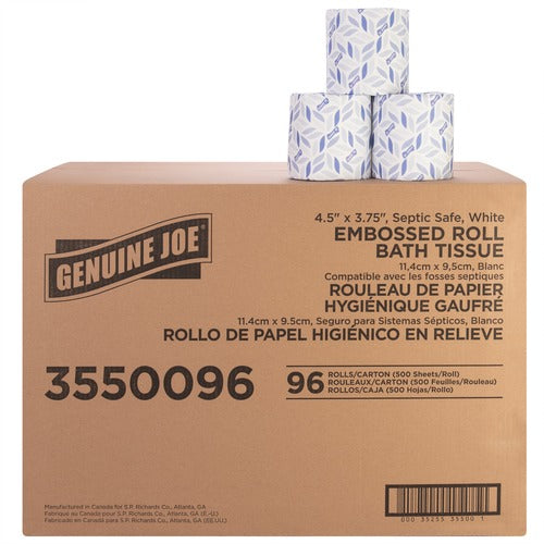 Genuine Joe  Bathroom Tissue, 2-Ply, 500Shts/RL,4-1/2"x3-3/4",96/CT,White-GJO3550096