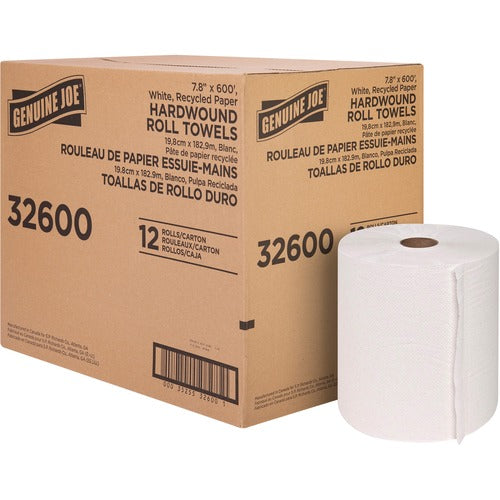 Genuine Joe  Hardwound Roll Towels,2"Core,7-7/8"x600',12RL/CT,WE-GJO32600