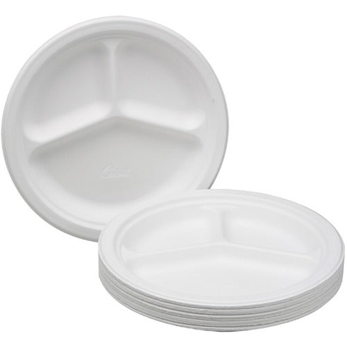 SKILCRAFT  Paper Plates,3 Compartment,10-1/4"D,7/8"Deep,500/Box,White