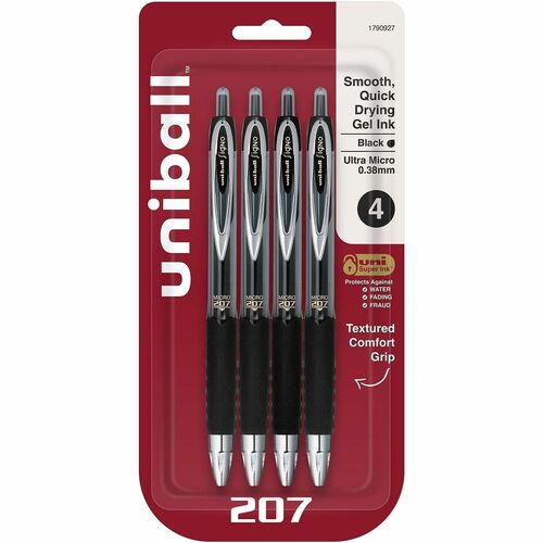 uni-ball Corporation  Pen, Gel, 0.38mm, 207, 1/2"Wx3/5"Lx5-3/5"H, 4/PK, Black
