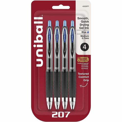 uni-ball Corporation  Pen, Gel, 0.7mm, 207, 1/2"Wx3/5"Lx5-3/5"H, 4/PK, Blue