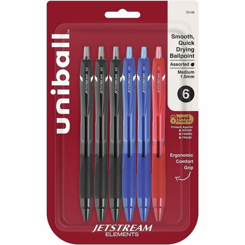 uni-ball Corporation  Pen, Ballpoint, 1.0mm Point, Jetstream, 6/PK, AST
