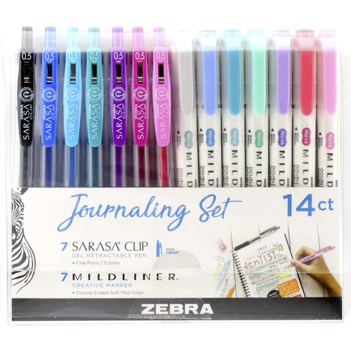 Zebra  Journaling Set, 7 Gel Pens, 7 Dbl-ended Markers, 14/PK, AST