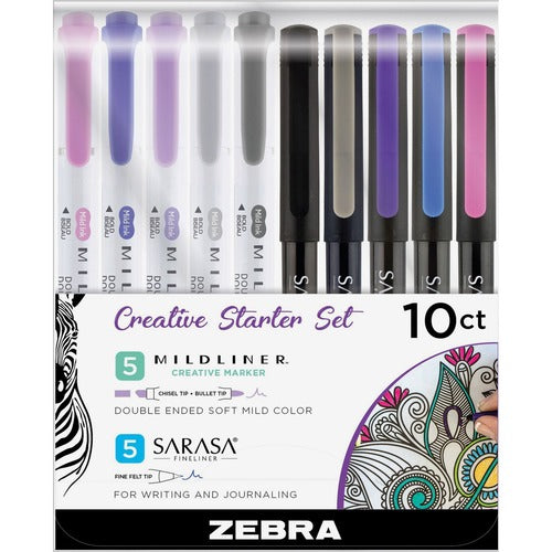Zebra  Pen Set, Sarasa Fineliner, Mildliner Markers, 10/PK, AST