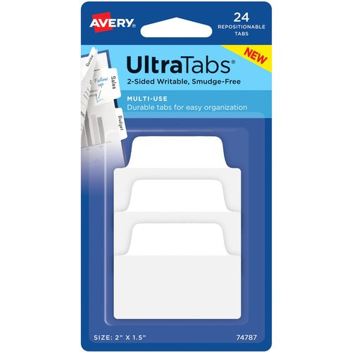 Avery  Tabs,Ultra,2-Side Writable,Multi-Use,2"x1-1/2",24/PK,White