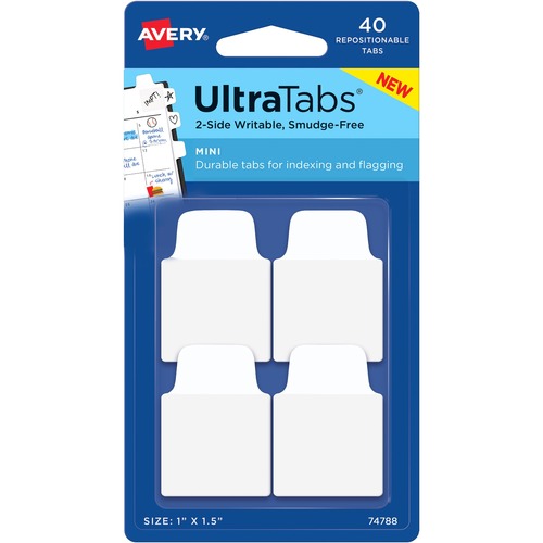 Avery  Tabs,Ultra,2-Side Writable,Mini,1"x1-1/2",40/PK,White