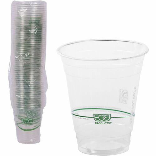 Eco-Products  Cold Cup, Eco Friendly, 12oz, 50/PK, Clear/GreenStripe-ECOEPCC12GSA