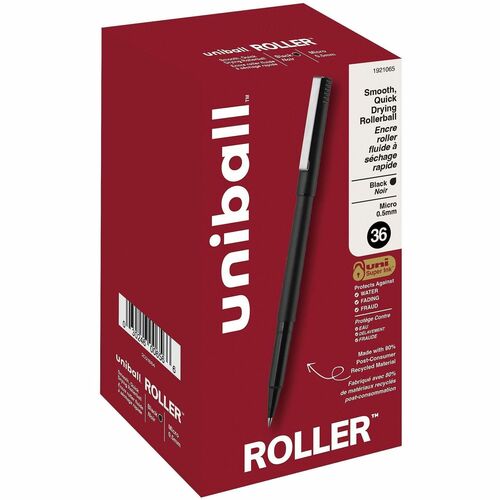 uni-ball Corporation  Rollerball Pen, Micro Point, 0.5mm, 36/PK, Black