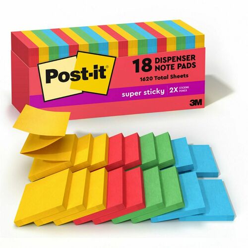 3M  Post-it Super Sticky Notes, 3"x3", 18PD/PK, Bold ASTi