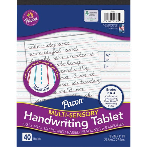 Pacon  Handwriting Tablet,Raised,Short-Rld,40 Shts,8-1/2"x11",WE