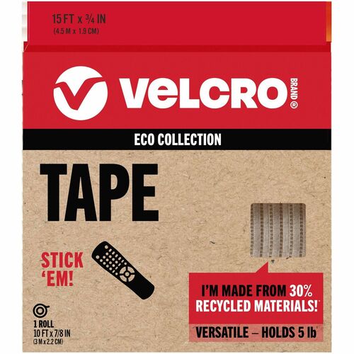 Velcro Industries  Mounting Tape,Eco,Reusable,5 lb Cap,7/8"x10',WE