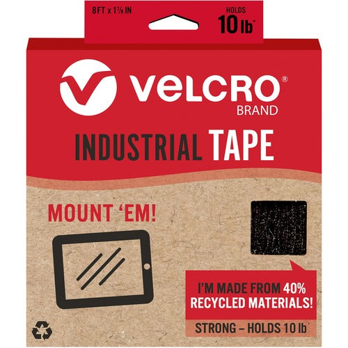 Velcro Industries  Mounting Tape,Industrial,Recycled,10 lb Cap,1-7/8"x8',BK