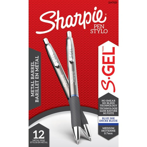 Newell Brands  Sharpie Pen, Gel, 0.7mm, 1 DZ, Gunmetal Barrel/Blue Ink