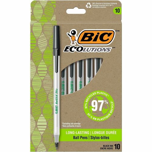 Bic  Pen,Ballpoint,Stick,1.0mm,10/PK,Semi-CL Barrel/Black Ink