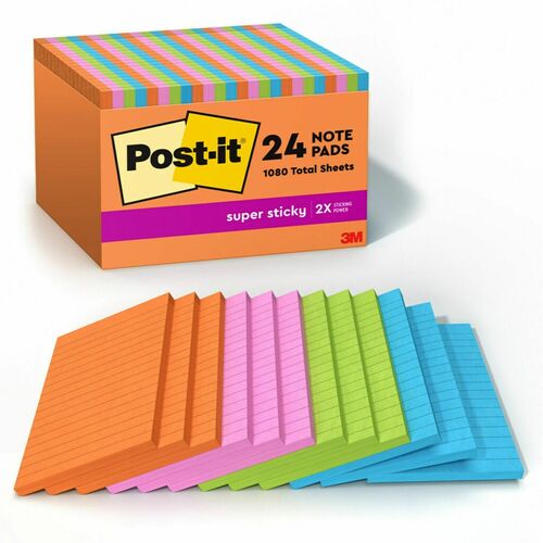 3M  Post-it Notes,4"x6",45 Shts/Pad,24/PK,Energy Boost AST