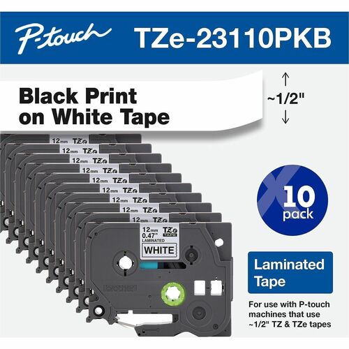 Brother  LabelTape,Laminated,f/P-touch,0.47"Wx26.2'L,10/PK,BK on WE
