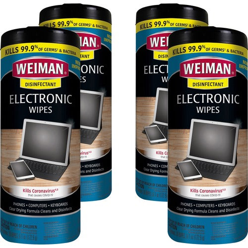Weiman Products  Cleaning Wipes, f/Electronics, 7'x8", 30 Wipes/Can, 4/CT, WE