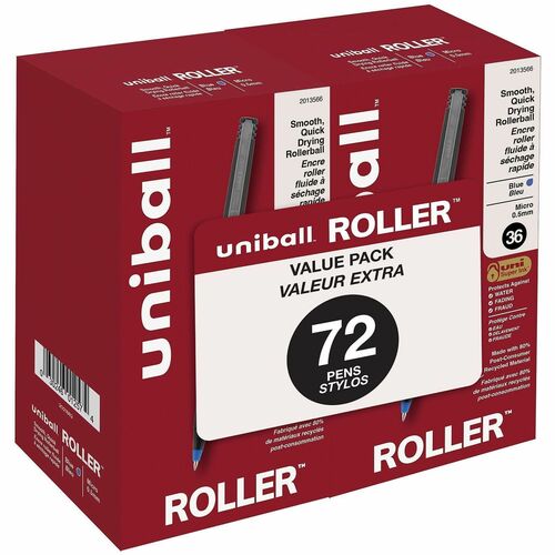 uni-ball Corporation  Rollerball Pen, Micro Point, 0.5mm, 72/PK, Blue