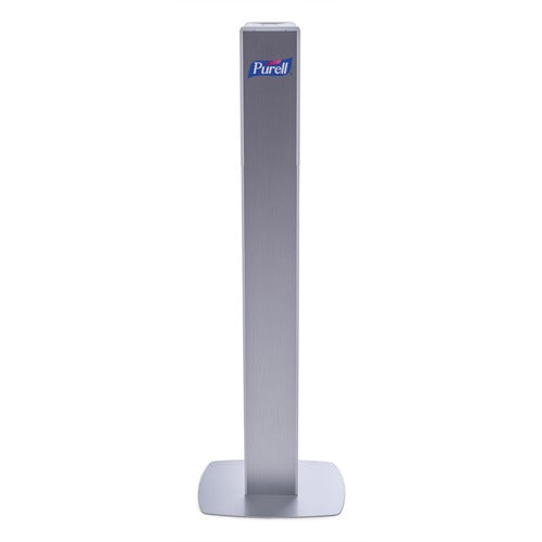 Gojo  Dispenser Stand,Floor,w/White ES8 Sanitizer Dispenser,SR-GOJ7308DSSLV