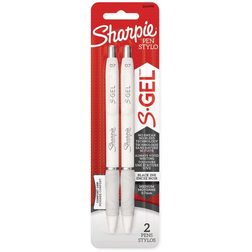Newell Brands  Sharpie Pen, Gel, 0.7mm, 2/PK, Black Ink/White Barrel