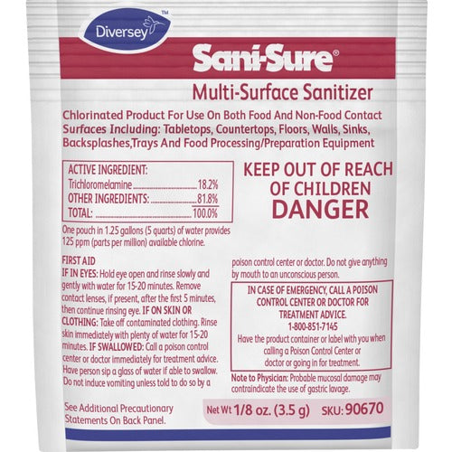 Diversey Care  Sanitizer,Multi-surface,Chlorinated,1/8oz,100 Pouches/CT,YW-DVO90670