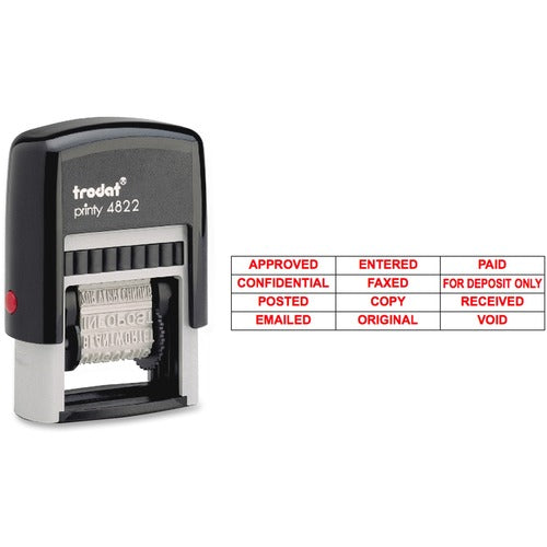 Trodat USA  Message Stamp, 12 Phrases, 3/8"x1-1/4", Red Ink