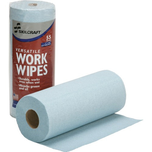 SKILCRAFT  Wipe,Industrial,11"x10-2/5",55/Roll,12RL/CT,Blue