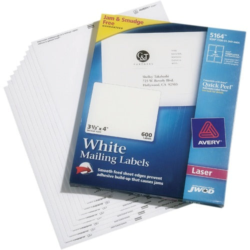 SKILCRAFT  Laser Labels,3-1/3"x4",Self-Adhesive,600 Labels/BX,White