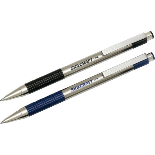 SKILCRAFT  Ballpoint Pens, Stainless Steel Barrel, 1.0mm, 2/PK, BE Ink