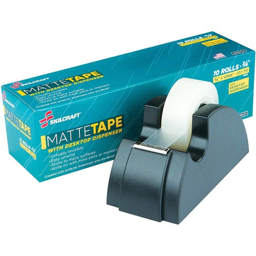 SKILCRAFT  Office Tape,Matte,w/Dispenser,3/4"x1000",10 Rolls,CL