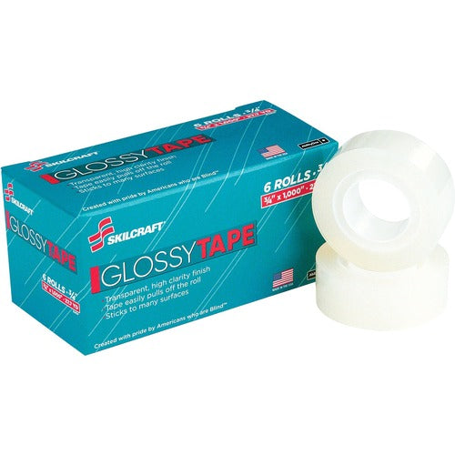 SKILCRAFT  Desktop Tape Pack, 1" Core, 3/4"x1000", 6/PK,Glossy, Clear