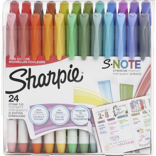 Newell Brands  Sharpie Marker, S-Note, Chisel Tip, 24/PK, AST