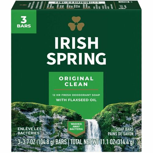Colgate-Palmolive Company  Bar Soap, Irish Spring, 12-Hr Protection, 3.75oz Bar, 3/PK