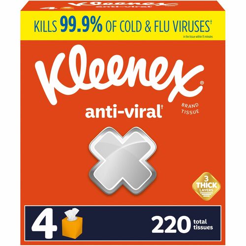 Kimberly-Clark Professional  Facial Tissues, Anti-Viral, 55/BX, 4BX/PK, 12PK/CT, White