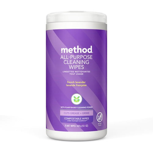 Method Products  Wipes,Cleaning,Plant-based,French Lavender,70/Tub,Purple