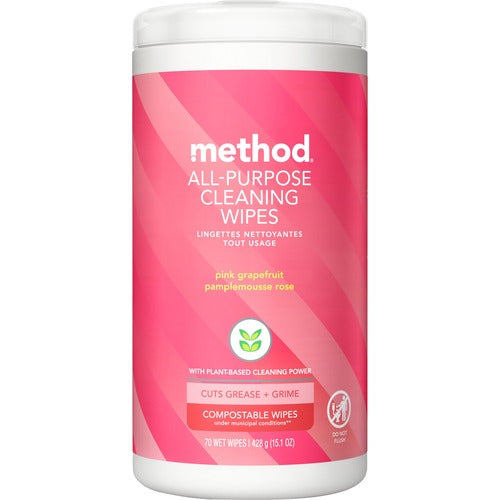 Method Products  Wipes,Cleaning,Plant-based,Pink Grapefruit,70/Tub.Pink