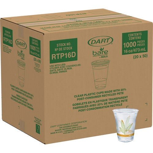 Solo Cup Company  Cups,f/Cold Drinks,Squat,RPET,16oz,50/PK,20PK/CT,Clear