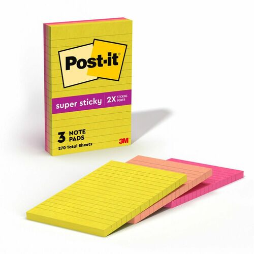 3M  Super Sticky Post-it Notes,Lined,4"x6",90Sht,3/PK,SummerJoy