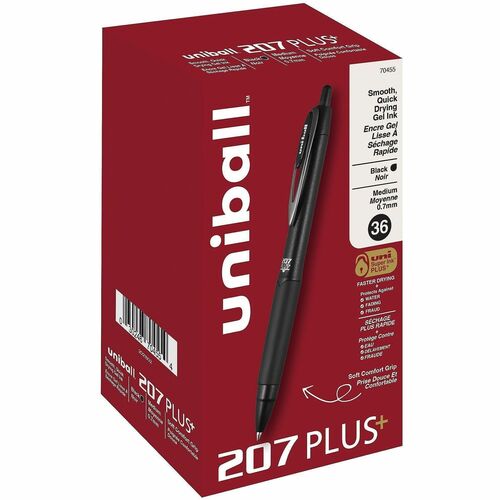 uni-ball Corporation  Pen,Gel,207Plus,Retractable,0.7mm,36/BX,Black Ink/Barrel