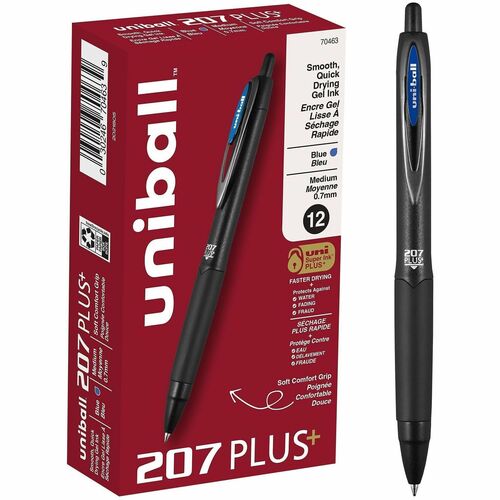 uni-ball Corporation  Pen,Gel,207Plus,Retractable,0.7mm,Blue Ink/Black Barrel