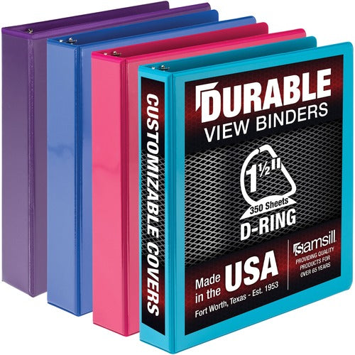 Samsill  Binder,View,D-Ring,Poly,No Rivets,1-1/2" Cap,Letter,4/PK,AST