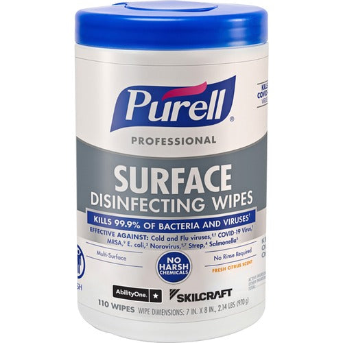 SKILCRAFT  Disinfecting Wipes,Alcohol,Chemical-Free,110 Wipes,6/BX,WE