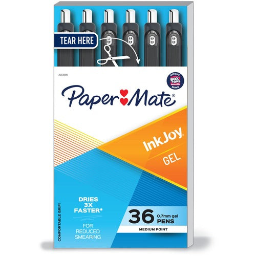 Paper Mate  Pen, Gel, 0.7mm, Retractable, InkJoy, 36/BX, Black