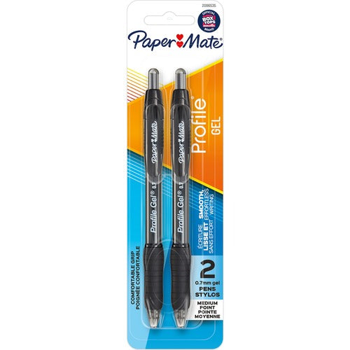 Paper Mate  Pens,Gel,Profile,Retractable,0.7mm,2/PK,Black